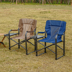 Chaise de Réalisateur Pliante en Métal Robuste Portable d'Extérieur avec Accoudoir, <span class=keywords><strong>Table</strong></span> Latérale et Porte-Gobelet - Product Image 4