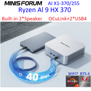 MINISFORUM AI X1 370/255 Mini PC AMD Ry-zen AI 9 HX 370/R7 255 2 * USB4 integrato doppio altoparlante <span class=keywords><strong>Desktop</strong></span> OCuLink Gamer <span class=keywords><strong>Computer</strong></span> WiFi7 - Product Image 2