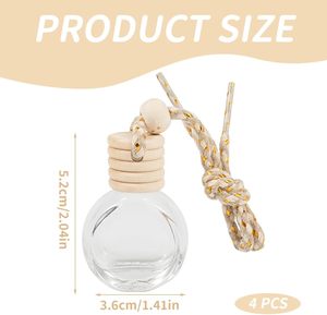 Diffuseur de parfum pour voiture en verre cylindrique rond de 8 ml, imprimé sur écran, avec bouchon en bois naturel et décoration pendentif - Product Image 2