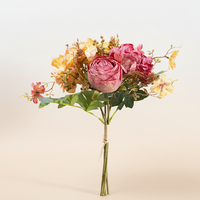 Vente flash - Bouquet de fleurs artificielles en soie rose et orange réalistes et modernes, centre de table pour décoration de mariage
