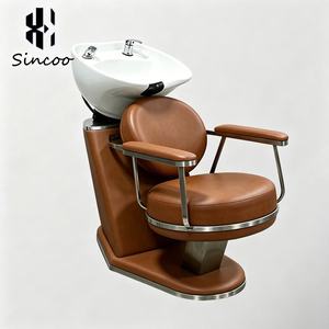 Custom Design Premium Hair Salon Shampoo Chair Ceramic Head Basin Gold-Plated Base Salon Shampoo Chair Barber Chair <b>Set</b> - Product Image 6