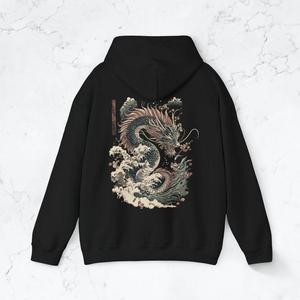 Sudadera con capucha Vintage Japanese Dragon Folklore Serpiente <span class=keywords><strong>voladora</strong></span> Sudadera de fantasía mítica Vieja - Product Image 3