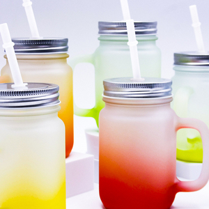Venta al por mayor 450mL bebida fría uso a granel Color vidrio Mason Jar sublimación bebida taza tarros taza con asa tapa y pajita - Product Image 5