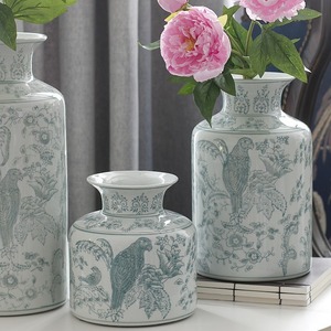 Vase en porcelaine de style antique avec motif floral <span class=keywords><strong>vert</strong></span> entrelacé et motif de perroquet pour hôtel - Product Image 3