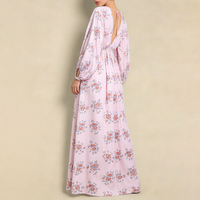 Robes longues élégantes à col en V profond pour femmes, fabriquées sur mesure par des fabricants de vêtements haut de gamme, dos nu, manches longues, décontractées, à fleurs