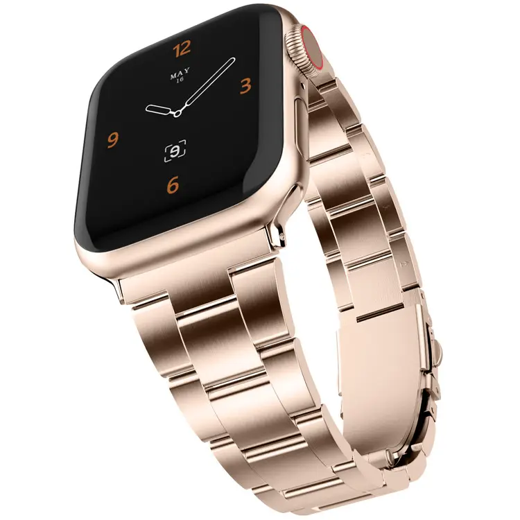 A-ST001 Luxury Metal 3 Bead Wristband Gold Stainless Steel Bands Strap For Apple Series 7 6 5 4 3 2 1 SE Watch Band