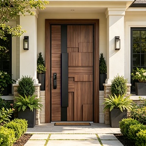 Modern Luxury Solid Wood Pivot Entrance Door, <b>Smart</b> <b>Lock</b> Security Exterior Front Door for Villa & Residential Home - Product Image 5