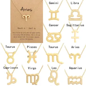 New Design Female Simple Elegant 12 Horoscope Gold Plated Pendant Necklace Zodiac Sign Necklace