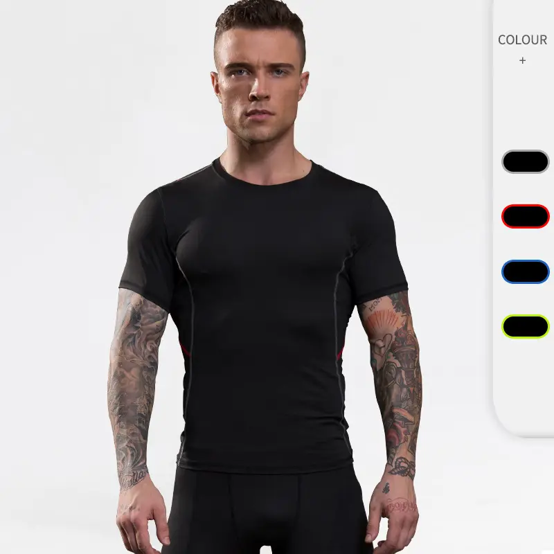जिम वस्त्र निर्माता पॉलिएस्टर लघु आस्तीन कसरत कपड़े पुरुषों स्वास्थ्य स्नायु फिट शर्ट
