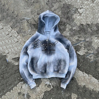 Sweat à capuche zippé pour homme en molleton de coton épais 450 GSM, coupe ample, effet vieilli, bords bruts, délavé à l'acide, personnalisable, fournisseur