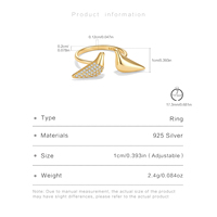 Bague ouverte FUAMAY minimaliste en argent 925 plaqué or 18 carats/rhodium, demi-pavé de zircone cubique, motif oiseau géométrique à double pointe, vente en gros