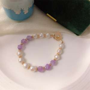 Zhizhen Jewelry's Versatile Purple Jade <b>Crystal</b> Baroque Pearl Bracelet Fresh Cute Plum Blossom Buckle Bangle Fashionable Stylish - Product Image 1
