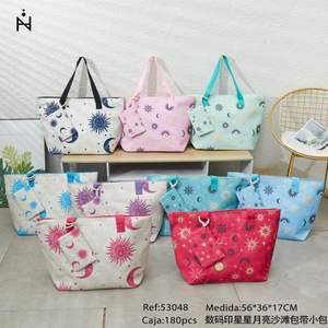 Sac de plage imprimé numérique étoiles et lune 56x36x17cm, petit sac fourre-tout à bandoulière pour femme, idéal pour l'été - Product Image 3