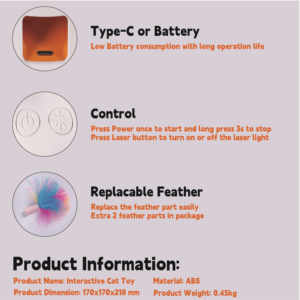 Kedi oyuncak 360 ° rotasyon çocuk-güvenlik tasarımı yerleşik-inSensor Petis yakın 2 hız modu rastgele ateş tüy ile çalışır - Product Image 2