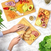 Papan pemotong bambu 3 buah, Set meja dapur rumah tangga meja potong bambu Set 3 buah untuk daging buah sayuran