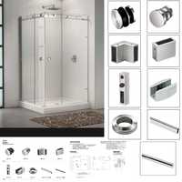 Ensemble de douche coulissant en verre sans cadre avec poignée et système de porte en acier inoxydable