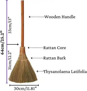 Balai fouet naturel avec manche en bois rétro Nature. Balai de paille douce vietnamien pour le nettoyage