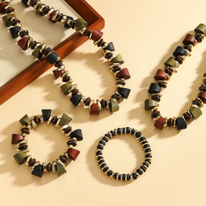 Kaimei 2025 Modeschmuck Holz Retro CCB Schweres Handgefertigtes Damen-Collier Elastisches Armband Große Holz Afrikanische Halsketten - Product Image 5