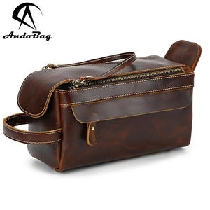 Bolsos de Mano Retro de Cuero Vacuno Andong para Hombre, Bolsa de Cosméticos Multifuncional de Gran Capacidad, Bolsa de Aseo, Bolsa de Almacenamiento - Product Image 1