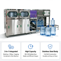 Machine automatique de lavage, remplissage et bouchage de bouteilles d'eau de 3,5 gallons pour ligne d'embouteillage d'eau pure et minérale en usine