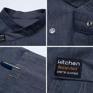 Uniformi <span class=keywords><strong>da</strong></span> ristorante e Bar di alto livello Unisex giacca leggera <span class=keywords><strong>da</strong></span> Chef <span class=keywords><strong>nera</strong></span> con Logo personalizzato in tessuto in sgualda per hotel - Product Image 3