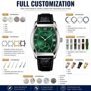 OEM Custom Logo Casual Leather Strap Date Mechanical Watches Luxury 316L Stainless steel Tonneau Automatic Watch <b>Men</b> Sapphire - Product Image 2