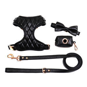 Accesorios personalizados de fábrica para mascotas, telas de cuero PU negro, arnés para perros - Product Image 1