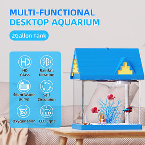 Tangki ikan akuarium 2 galon biru duyung hadiah anak-anak dengan pompa Filter bahan plastik kaca untuk ruang tamu dapur Desktop - Product Image 3