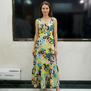 Boho Maxi <b>Dress</b> Spaghetti Strap Backless Geometric Print Chiffon A-Line Loose Summer Casual <b>Dress</b> - Product Image 2