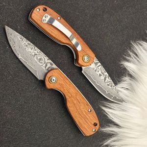 Damascus thép mini bỏ túi dao tùy chỉnh logo gỗ đàn hương xử lý gấp EDC cắm trại trái cây dao sắc nét tự vệ dao - Product Image 6