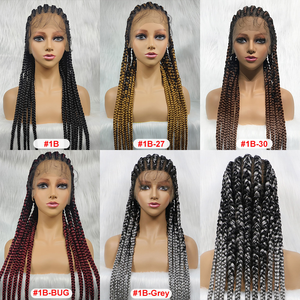 売れ筋の編み込み合成レースフロントウィッグ、大きなコーンロウブレイズレースウィッグ（黒人女性向け） - Product Image 4
