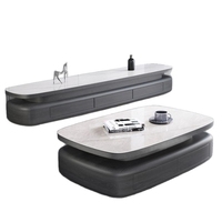 Ensemble table basse et meuble TV ovales en dalles de pierre de style italien moderne avec tiroirs de rangement pour salons – En stock