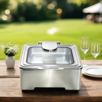 Réchaud de buffet carré en verre 304, design moderne, pour mariages et réceptions, équipement de restauration haut de gamme pour maintien au chaud des aliments