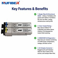 Module transcepteur optique Gigabit SFP 1.25G BIDI 3km Tx1310nm Rx1490nm Simplex LC SMF DDM pour centre de données FTTH pour Cisco