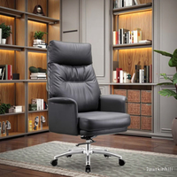 Chaise de bureau de direction moderne ergonomique pivotante de luxe en cuir véritable avec cadre en acier inoxydable et hauteur réglable