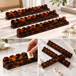 Custom Clear Acrylic American Mahjong Rack with Pusher 18 Inch Wave Tortoiseshell Mahjong Row Ruler <b>Tile</b> Holder 4-Player - Product Image 4
