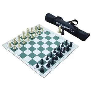 black and white chess set in tube bag