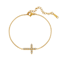 Bracelet minimaliste en zircon croix, chaîne fine en acier inoxydable, breloque croix en zircon cubique transparent, bijoux étanches
