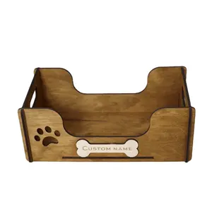देहाती ब्राउन लकड़ी कुत्ता पालतू पशुओं की आपूर्ति भंडारण बिन खिलौना आयोजक बड़े लकड़ी के बॉक्स