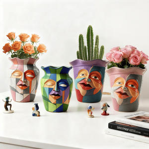 Vase d'art à double usage peint à la main, sculpture <span class=keywords><strong>en</strong></span> résine, pot de fleurs pour la décoration intérieure bohème moderne - Product Image 1