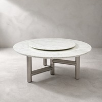 Moderner Natürlicher Royal Jade Marmor Esstisch mit Drehbarem Lazy Susan, Silber Galvanisierter Edelstahl-Beschlag für Hotelgebrauch 6