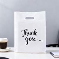 Sacs à main à soufflet latéral personnalisables avec logo blanc 'Merci', découpés, en PE recyclable, pour supermarché et exposition