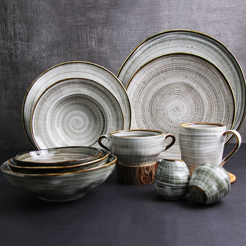 Set di piatti per la cena in ceramica nordica occidentale da 12 pezzi set da tavola in porcellana da tavola