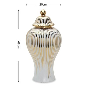 Crystal Luxury White and Gold Flower <b>Vase</b>, Ceramic Ginger Jars with Lid, Ceramic <b>Vase</b> for Hotel Home Decorative - Product Image 3