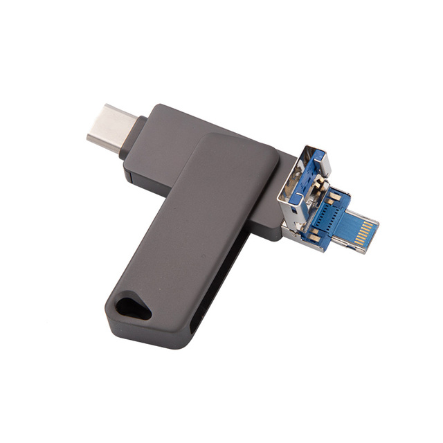 Cross-Border Pingguo 128g USB 3.0 Flash Drive Four-In-One Rotating Metal Android Type-C Computer Mobile Phone Interface Brand Ne