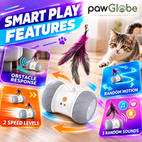 Jouet automatique pour chat, roue 11,8 x 7,5 x 7,5 cm en ABS avec plume, 2 vitesses, son et évitement d'obstacles pour chats d'intérieur