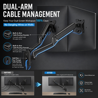 Support mural double pour moniteur, robuste, ergonomique, en aluminium, compatible avec deux écrans de 13 à 32 pouces, zéro empreinte spatiale sur le bureau