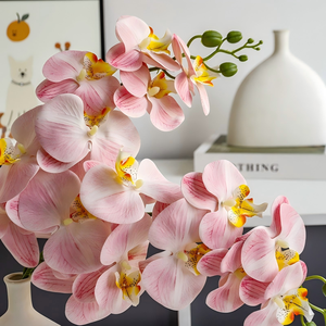 Vente en gros de fleurs d'orchidées artificielles Cymbidium Phalaenopsis blanches et roses au toucher réel 3D - Product Image 3