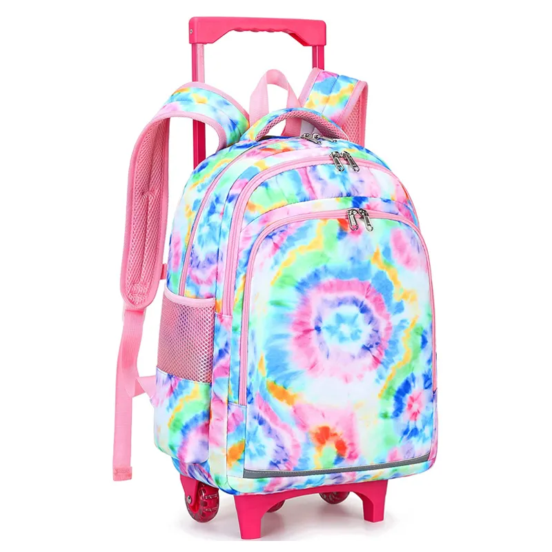 Custom logo children wheels book backpack school trolley bags for girls kids