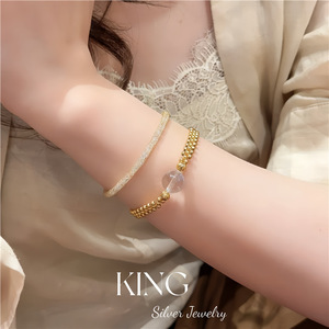 Bracelet élastique en perles de cristal King Silver Jewelry, plaqué argent S925, plaqué or, boule ronde, usage quotidien, unisexe - Product Image 3